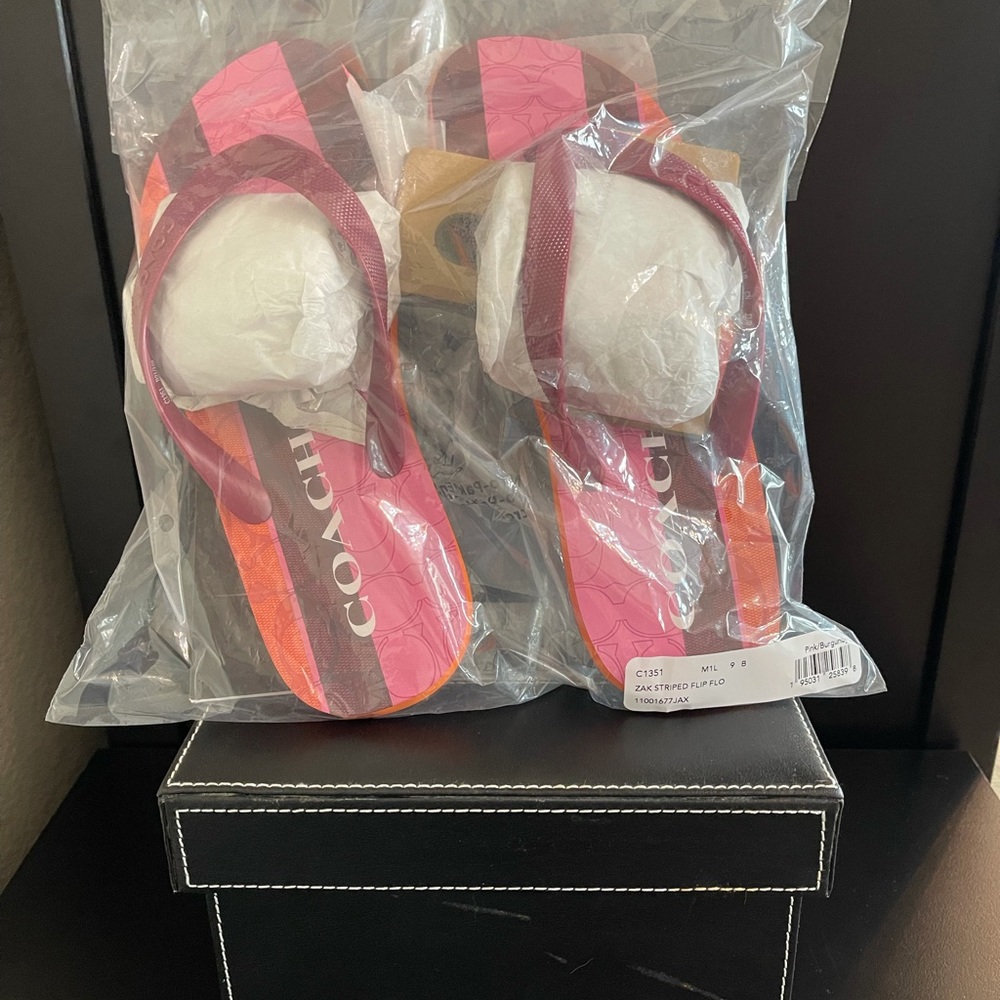 💥💥💥SOLD💥💥💥🎉HP🎉 COACH ZAK STRIPED FLIP FLOP SZ 9 NWT - Picture 2 of 8
